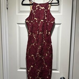 Honeyme Burgundy Floral Midi Dress